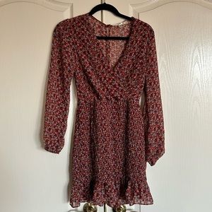 ROW A smocked body con wrap dress long sleeve ditsy floral size small